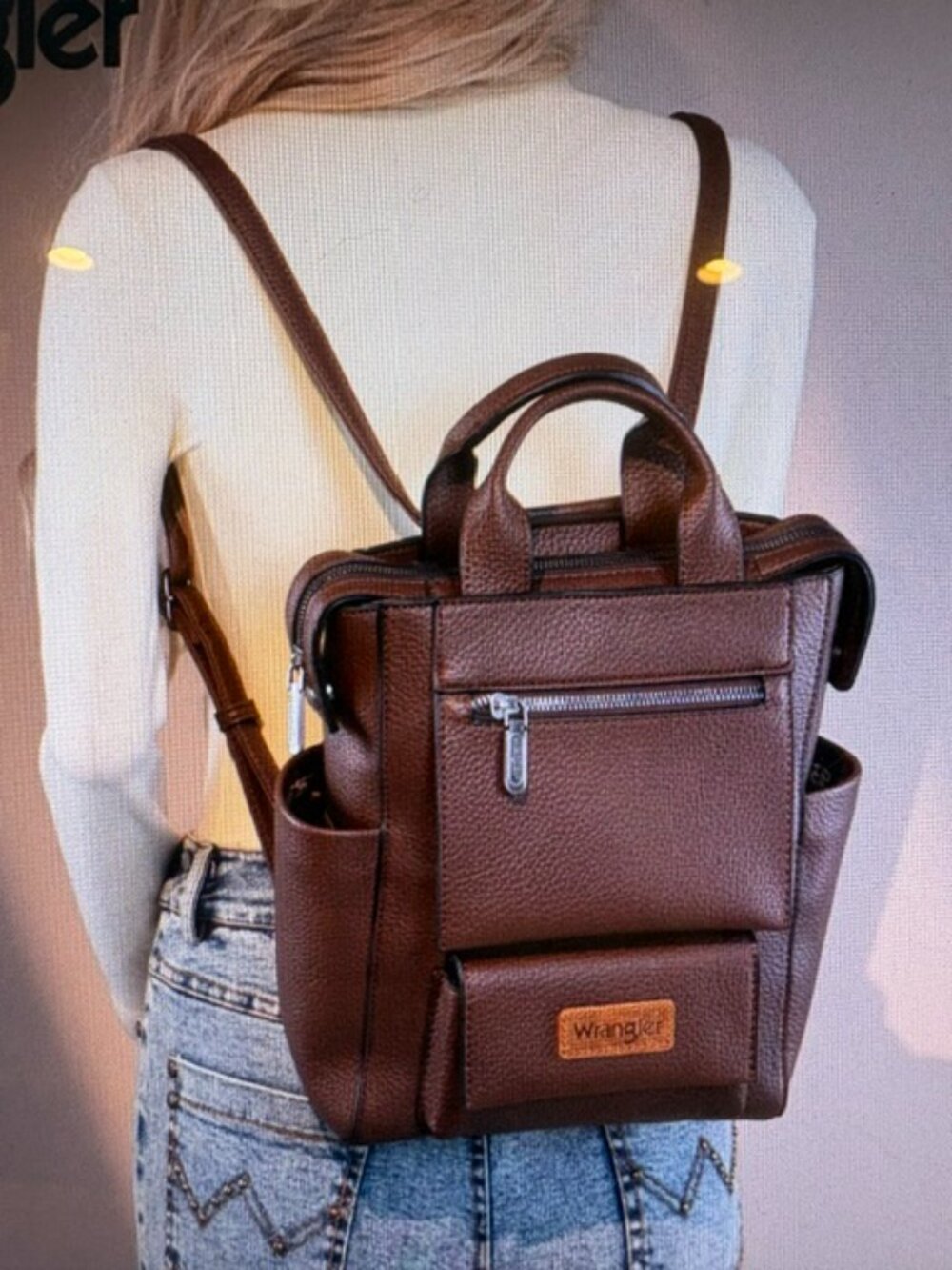 Wrangler Convertible Backpack Crossbody tote Bag Brown NWT - Picture 2 of 5